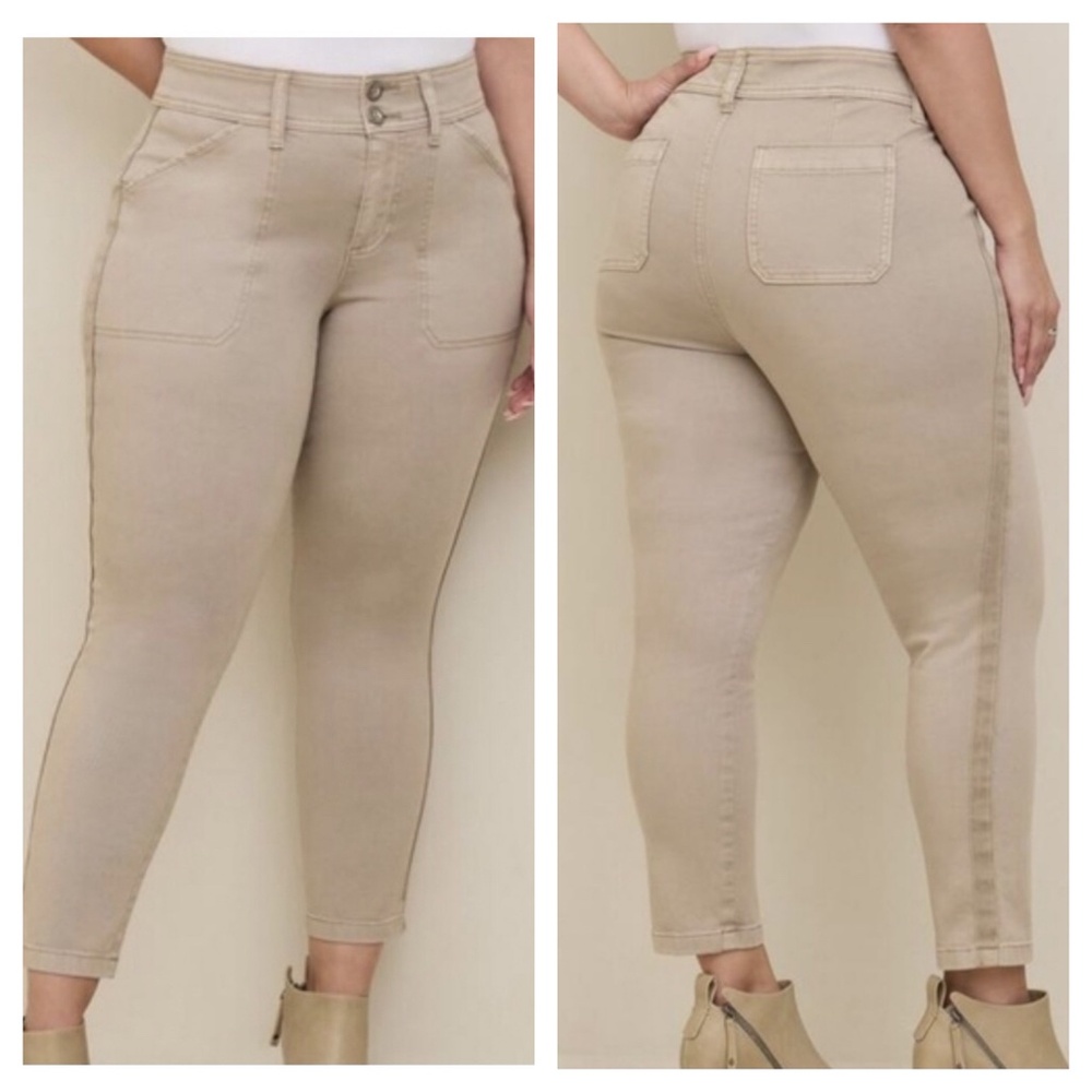 Torrid Pants Aviator Twill Cropped 18 chino Khaki stretch skinny neutral - Picture 2 of 9